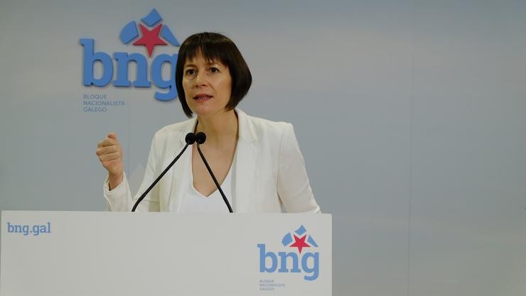 A portavoz nacional do BNG, Ana Pontón, en rolda de prensa este 19 de maio, tras convocarse as eleccións autonómicas para o 12 de xullo. BNG 