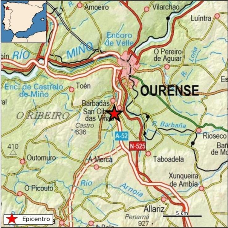 Terremoto de 2,4 graos na escala de Richter no municipio de San Cibrao das Viñas (Ourense).. INSTITUTO XEOGRÁFICO NACIONAL 