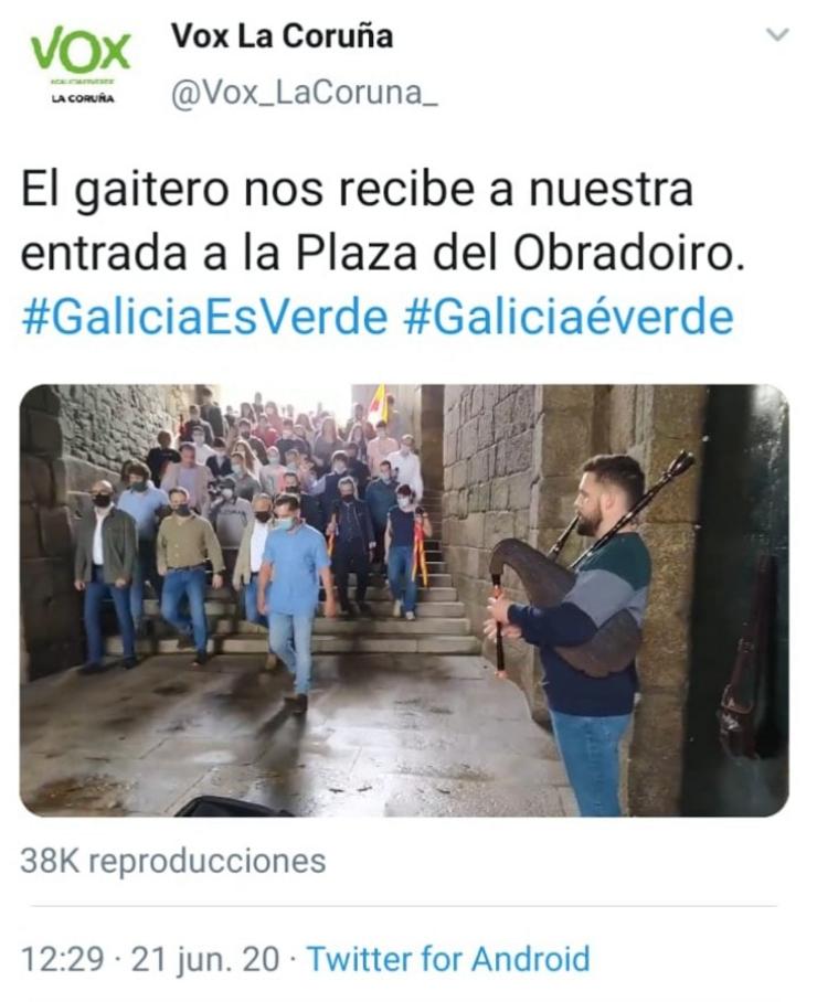 Captura do Tweet da formación Vox na que sae Xesús Rodríguez / Twitter