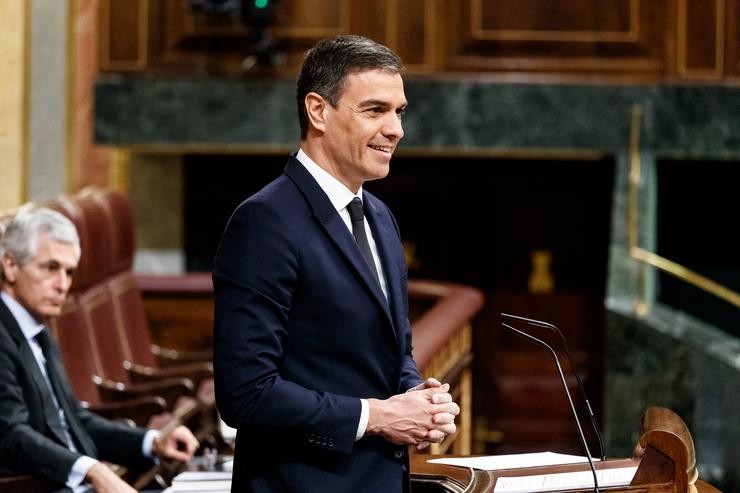 O presidente do Goberno, Pedro Sánchez, durante a súa réplica na sesión do Parlamento na que se exerce o control ao Goberno e trátase a sexta prórroga do estado de alarma pola crise do Covid-19. En Madrid, (España), a 3 de xuño de 2020.. A Vangarda/POOL - Europa Press / Europa Press