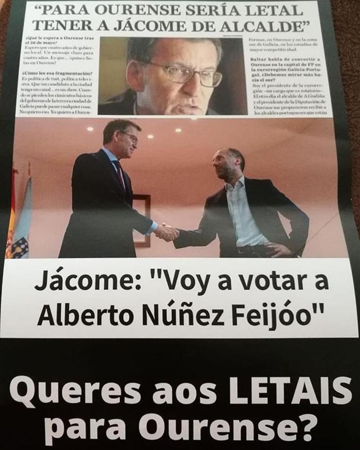 Folletos contra Feijóo e Jácome repartidos en Ourense/Instagram