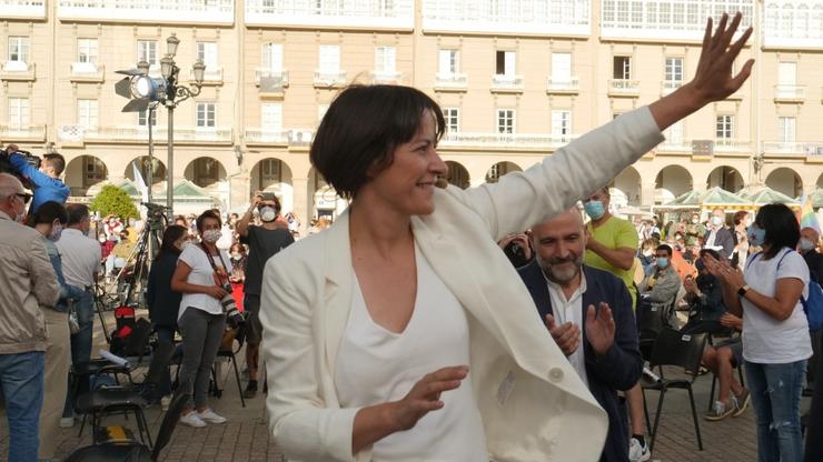 A portavoz nacional do BNG e candidata á Presidencia da Xunta, Ana Pontón, no mitin de peche de campaña na Coruña. BNG