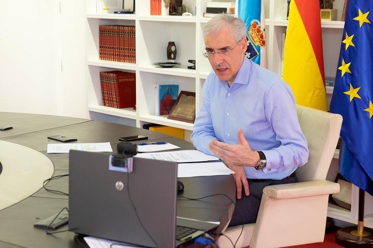 O conselleiro de Economía, Emprego e Industria, Francisco Conde, durante unha videoconferencia nunha imaxe de arquivo. Xunta de Galicia - Arquivo
