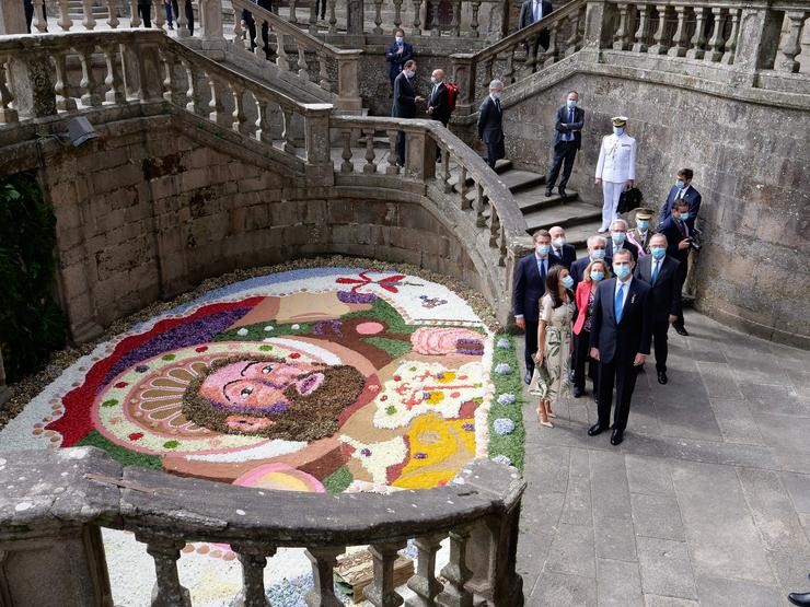 Os reis Felipe e Letizia durante os actos oficiais con motivo da festividade de Santiago Apóstolo en Santiago de Compostela, a 25 de xullo de 2020 