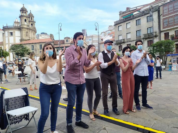 Mitin de Galicia en Común-Anova Mareas coa ministra de Traballo, Yolanda Díaz, e os candidatos Antón Gómez-Reino, Martiño Noriega, Eva Solla, Iria Figueroa e Marcos Cal / Europa Press