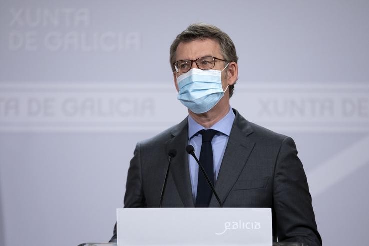 O presidente da Xunta, Alberto Núñez Feijóo, nunha rolda de prensa.. XUNTA/ANA VARELA