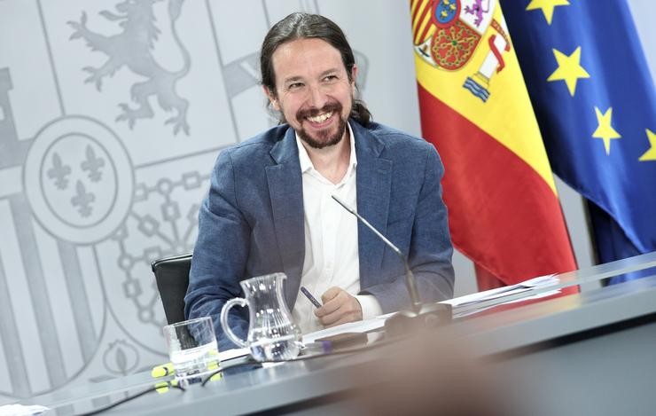 O vicepresidente e ministro de Dereitos Sociais e Axenda 2030, Pablo Iglesias, durante a rolda de prensa posterior ao Consello de Ministros en Moncloa, en Madrid (España), a 7 de xullo de 2020.. EUROPA PRESS/E. Parra. POOL - Europa Press