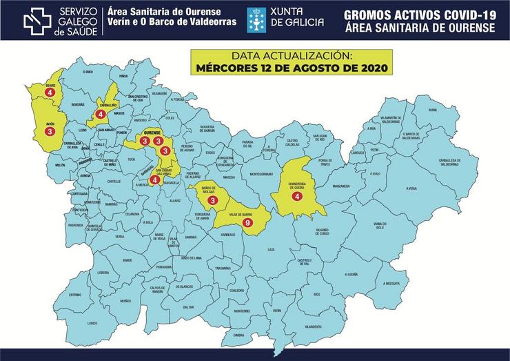 Mapa de brotes na provincia de Ourense.. ÁREA SANITARIA DE OURENSE 