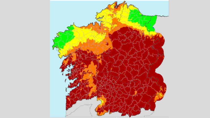 Mapa das zonas con máis incidencia de lume en tempada de verán 