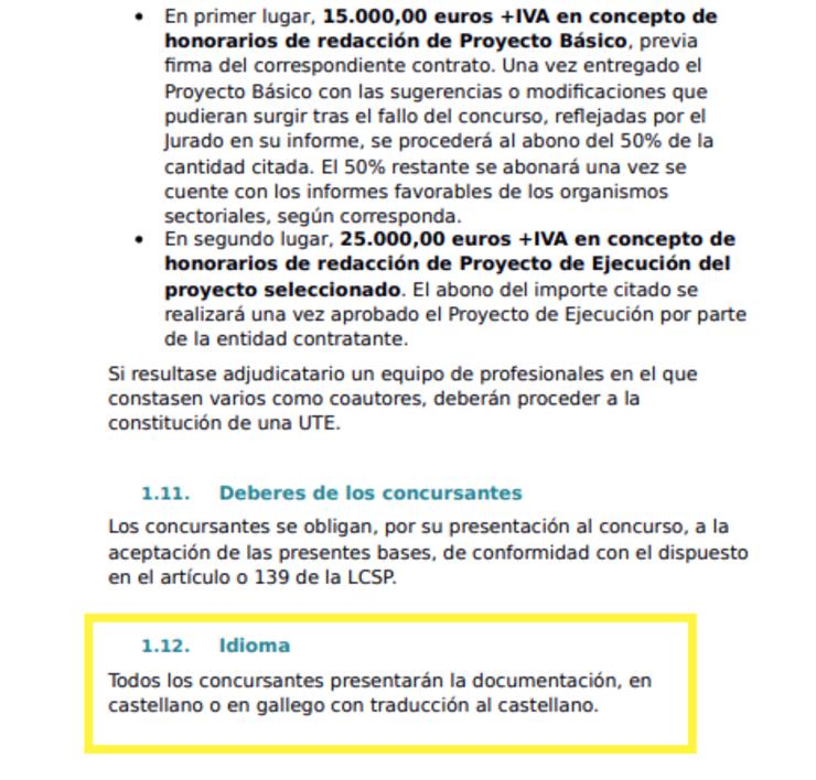 Captura de pantalla do documento que recolle as bases do concurso do Concello da Estrada para a "humanización" dunha praza/Concello da Estrada