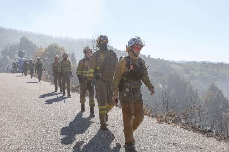 Técnicos forestais nun lume en Mondariz 