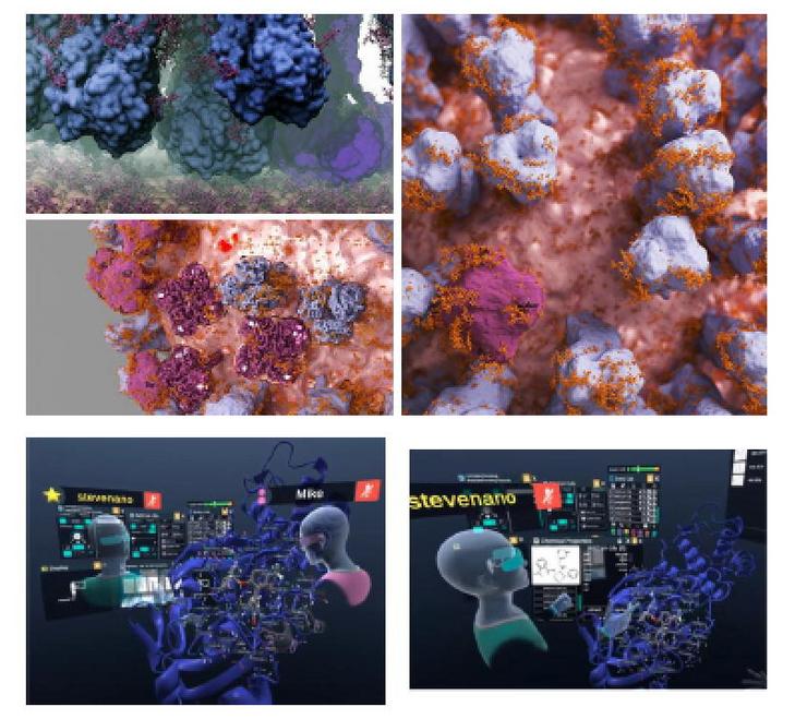 Imaxes de realidade virtual da estructura das proteínas do coronavirus SARS-CoV-2 / Martín Calvelo, Ángel Piñeiro, Rebeca Garcia-Fandino, An immersive journey to the molecular structure of SARS-CoV-2: Virtual Reality in COVID-19, Computational and Structural Biotechnology Journal, 2020.