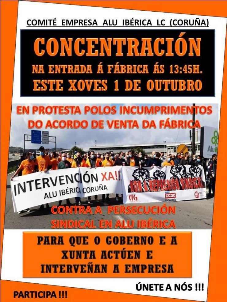 Cartel de concentración dos traballadores de Alu Ibérica. COMITÉ DE ALU IBÉRICA / Europa Press