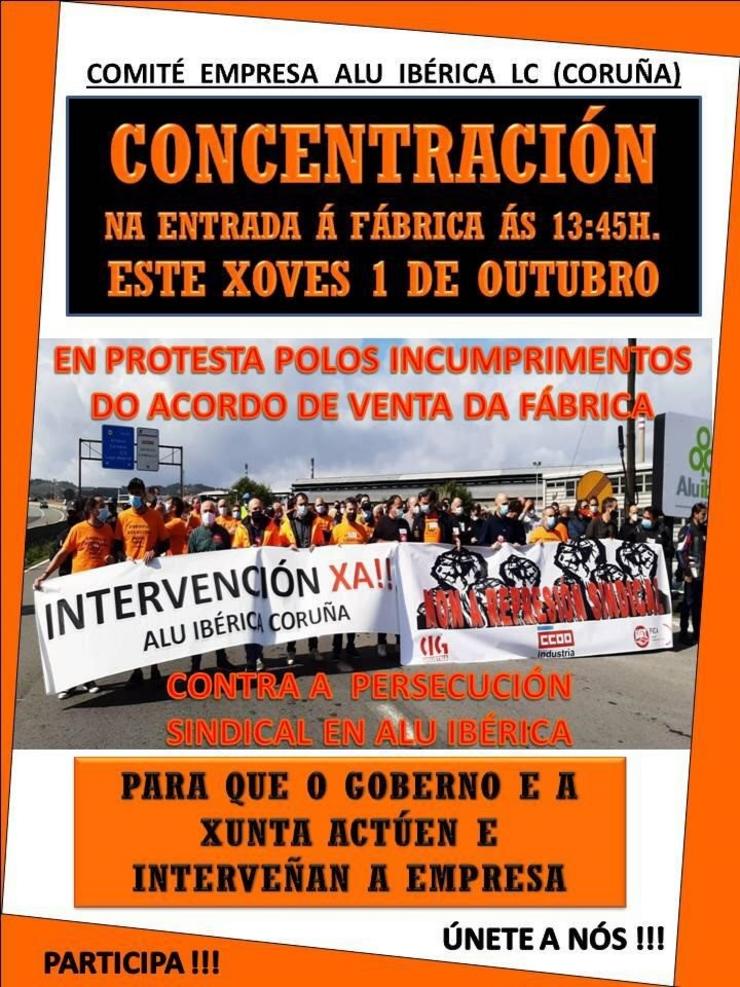 Cartel de concentración dos traballadores de Alu Ibérica. COMITÉ DE ALU IBÉRICA 