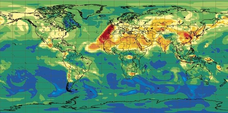 A columna de dióxido de xofre (SO2) procedente do volcán Cume Vello na illa da Palma, en Canarias, sobre Galicia e Portugal. COPERNICUS / Europa Press