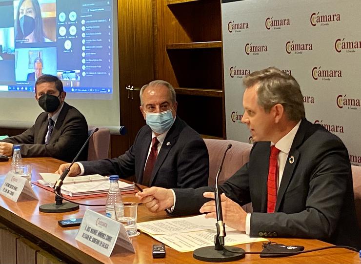 O delegado do Goberno en Galicia, José Miñones, durante a súa intervención na Cámara de Comercio da Coruña. DELEGACIÓN DO GOBERNO EN GALICIA 