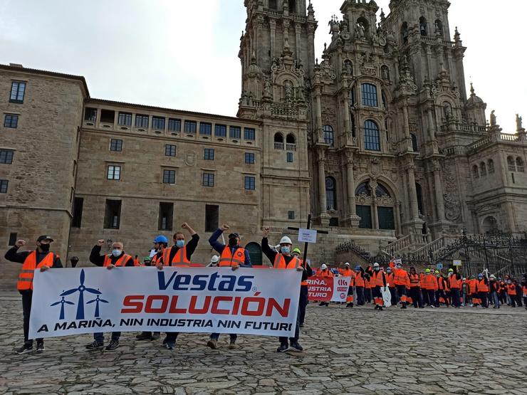Protesta dos traballadores de Vestas na Praza do Obradoiro, en Santiago / Europa Press