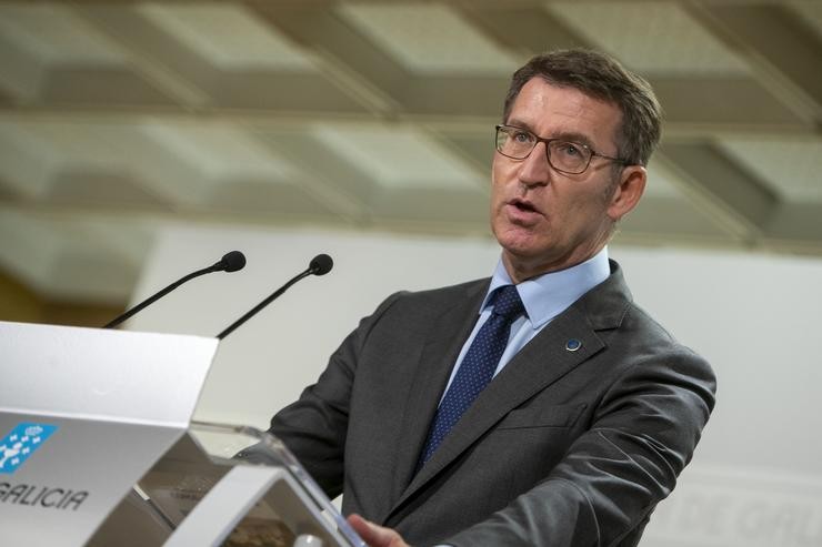 O presidente da Xunta, Alberto Núñez Feijóo, comparece tras o Consello.. XUNTA / Europa Press