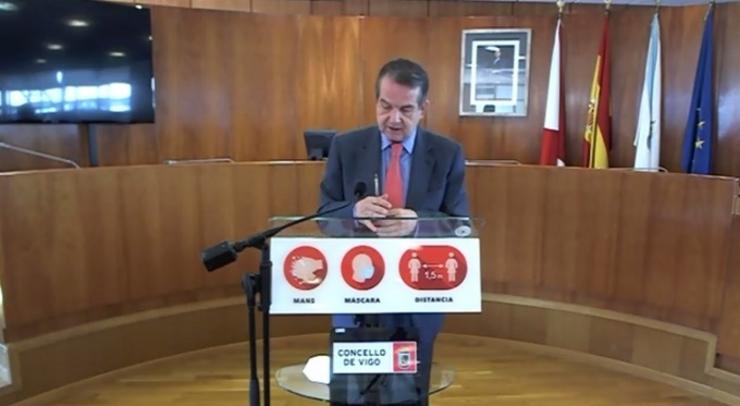 O alcalde de Vigo, Abel Caballero, durante a rolda de prensa / Europa Press