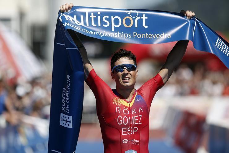 Arquivo - Javier Gómez Noya no momento de proclamarse campión do mundo  de longa distancia nos Mundiais de Multideporte de Tríatlon de Pontevedra de 2019. ITU PONTEVEDRA 2019 MULTISPORT WORLD CHAMPIONSHIPS 