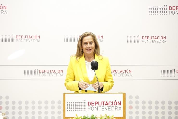 A presidenta da Deputación de Pontevedra, Carmela Silva, en rolda de prensa. RAFA ESTEVEZ  