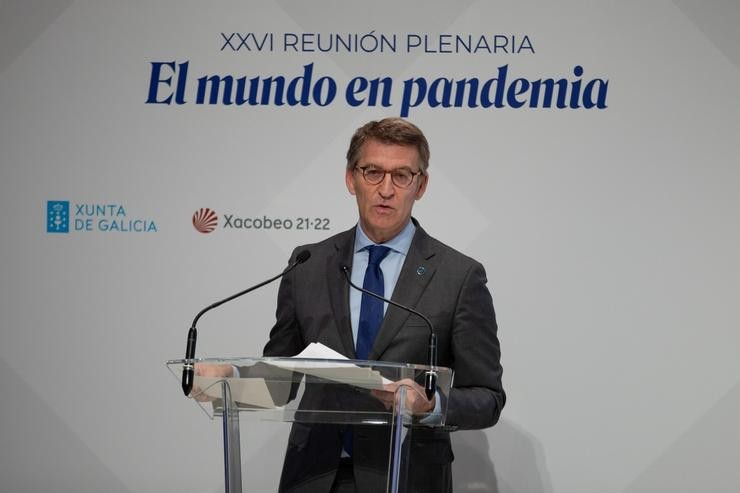O presidente da Xunta, Alberto Núñez Feijóo, na inauguración da XXVI Reunión Plenaria da Fundación Círculo de Montevideo, titulada 'O mundo en pandemia'.. XUNTA 