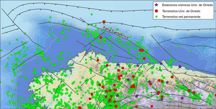 Mapa de terremotos no norte da península 