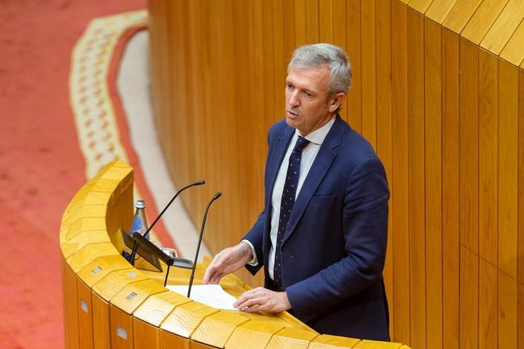 O vicepresidente primeiro e conselleiro de Presidencia, Xustiza e Turismo, Alfonso Rueda, comparece no Parlamento de Galicia.. XUNTA / Europa Press
