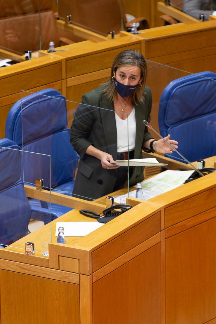 A conselleira de Infraestruturas e Mobilidade, Ethel Vázquez, no pleno do Parlamento. XOÁN CRESPO / Europa Press