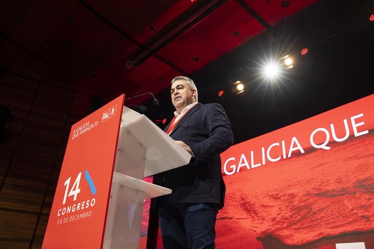 O secretario de Organización do PSOE, Santos Cerdán, intervén na primeira xornada do 14º Congreso do PSdeG 
