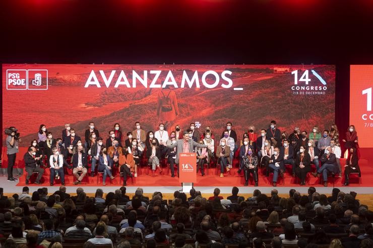 O secretario xeral do PSOE e presidente do Goberno, Pedro Sánchez, intervén na primeira xornada do 14º Congreso do PSdeG / César Argina