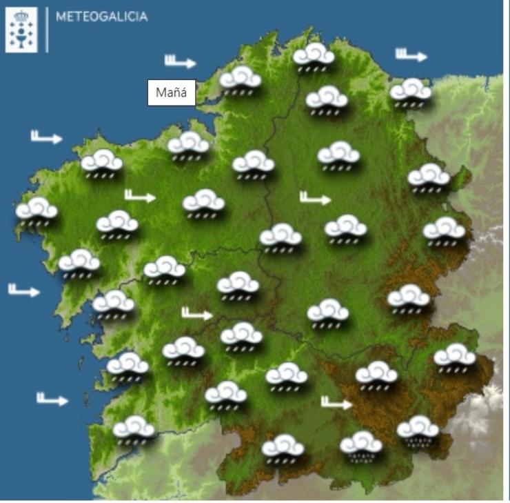 Predicións meteorolóxicas para este xoves, día 9. METEOGALICIA / Europa Press