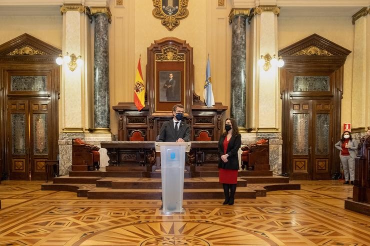 O presidente da Xunta, Alberto Núñez Feijóo, comparece tras a firma do convenio para desenvolver o proxecto do novo Chuac. XUNTA 