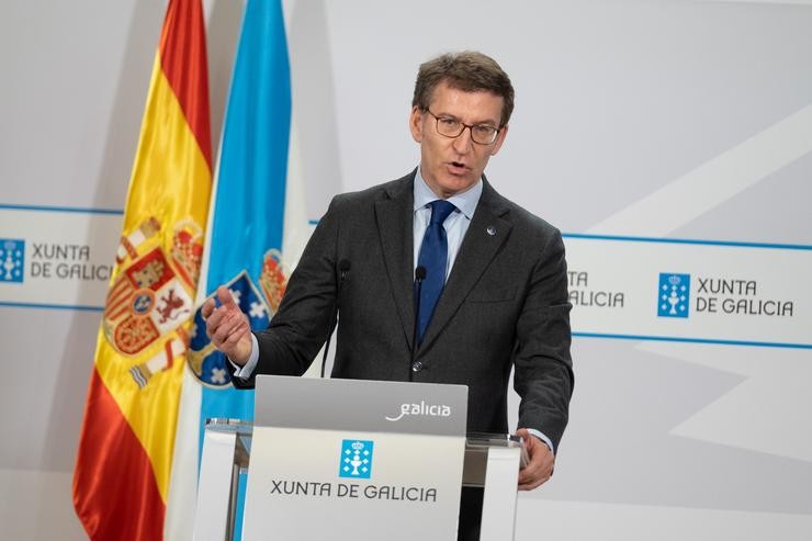 O presidente da Xunta, Alberto Núñez Feijóo, en rolda de prensa.. Xunta de Galicia