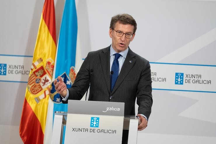 O presidente da Xunta, Alberto Núñez Feijóo, en rolda de prensa.. Xunta de Galicia 