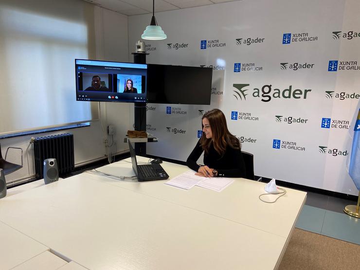 A directora xeral da Axencia Galega de Desenvolvemento Rural, Inés Santé, reúnese por videoconferencia co alcalde de Cerdedo-Cotobade, Jorge Cubela. XUNTA 