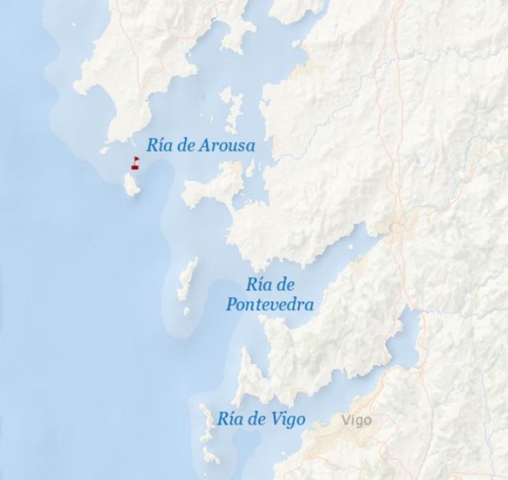 Zona onde foi rescatado un mariñeiro trasladado a Ribeira (A Coruña) nun operativo coordinador por Salvamento Marítimo.. SALVAMENTO MARÍTIMO / Europa Press