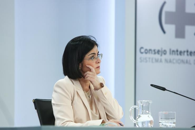 A ministra de Sanidade, Carolina Darias, ofrece unha rolda de prensa tras a reunión do Consello Interterritorial do Sistema Nacional de Saúde no complexo da Moncloa, Madrid, (España), a 24 de febreiro de 2021. Darias informou de que o CISNS, en. EUROPA PRESS