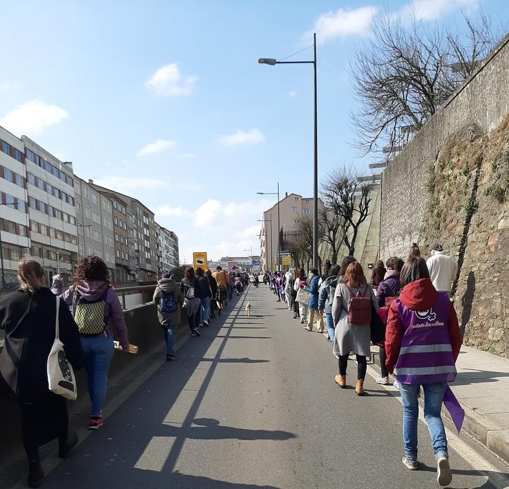Manifestación en Santiago de Compostela polo 8m marcado pola pandemia do coronavirus. 