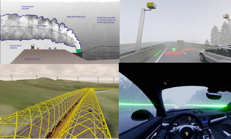 Prototipos antinéboa na A-8. MINISTERIO DE TRANSPORTES / Europa Press