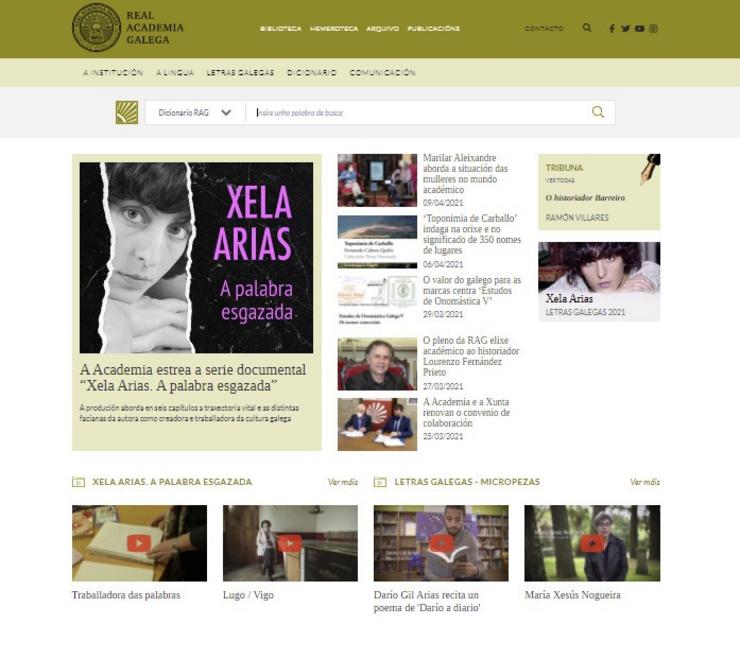 Paxina da Real Academia Galega. RAG 