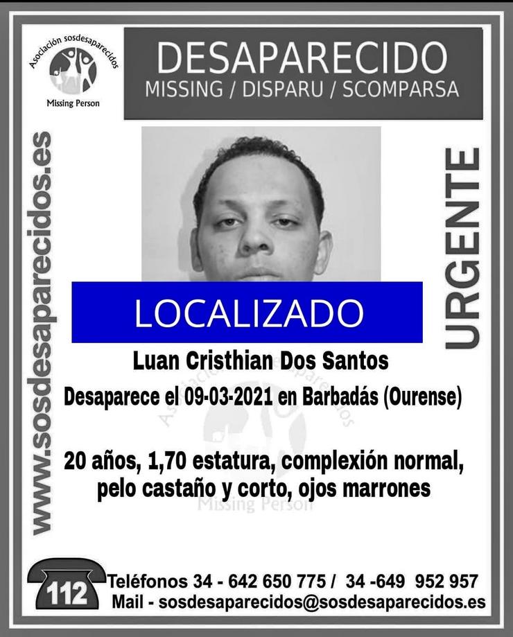 Desactivada a alerta de desaparición de Luan Christian dos Santos.. SOS DESAPARECIDOS / Europa Press