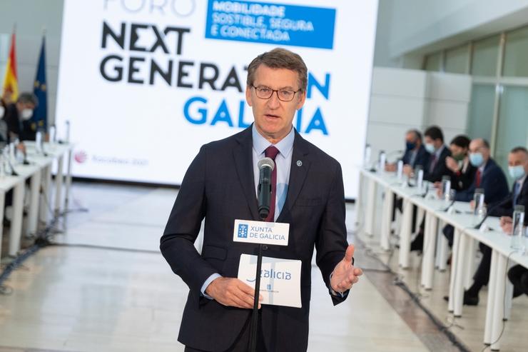 Alberto Núñez Feijóo nun acto da Xunta sobre fondos europeos Next Generation 