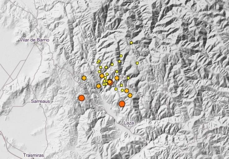Movementos sísmicos detectados na área de Laza desde o pasado xoves.. CENTRO XEOGRÁFICO NACIONAL / Europa Press