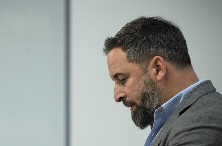 O presidente de Vox, Santiago Abascal, durante unha rolda de prensa tras a reunión do Comité de Acción Política do partido, a 5 de maio de 2021, en Madrid (España). A reunión ten lugar un día despois das eleccións á Asemblea de Madrid, nas. Alberto Ortega - Europa Press