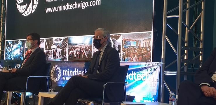 O vicepresidente económico da Xunta, Francisco Conde, no acto de presentación da feira Mindtech 2021, no Instituto Feiral de Vigo. 