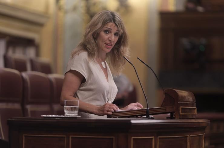 A vicepresidenta terceira do Goberno e ministra de Traballo e Economía Social, Yolanda Díaz, intervén nunha sesión plenaria celebrada no Congreso dos Deputados, a 10 de xuño de 2021, en Madrid, (España). O pleno de hoxe aborda entre outras cuest. EUROPA PRESS/E. Parra. POOL - Europa Press