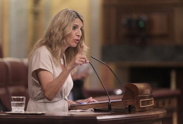 A vicepresidenta terceira do Goberno e ministra de Traballo e Economía Social, Yolanda Díaz, intervén nunha sesión plenaria celebrada no Congreso dos Deputados, a 10 de xuño de 2021, en Madrid, (España). O pleno de hoxe aborda entre outras cuest. EUROPA PRESS/E. Parra. POOL - Europa Press