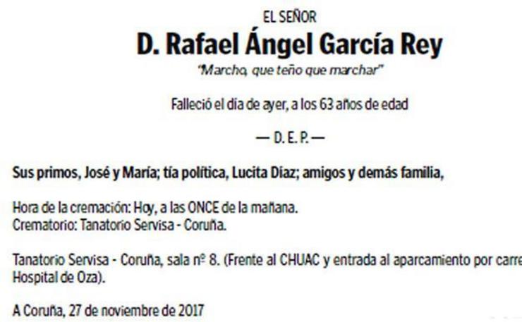 Esquela de D. Ángel Rafael García Rey