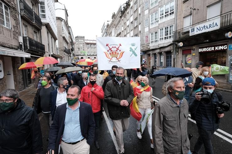O secretario xeral de Vox, Javier Ortega Smith, participa nunha manifestación en protesta contra a lei de transferencia das competencias de tráfico a Galicia. ARXINA / EUROPA PRESS / Europa Press